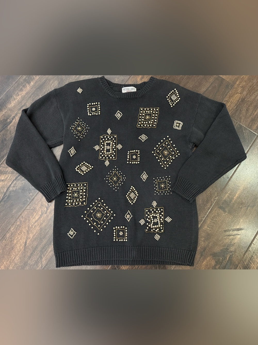 Vintage Victoria Jones Petites heavy knit beaded sweater